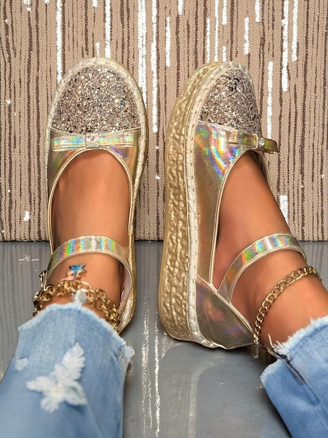 Mary Platform Shoes Glitter Holographic Women's Jane
