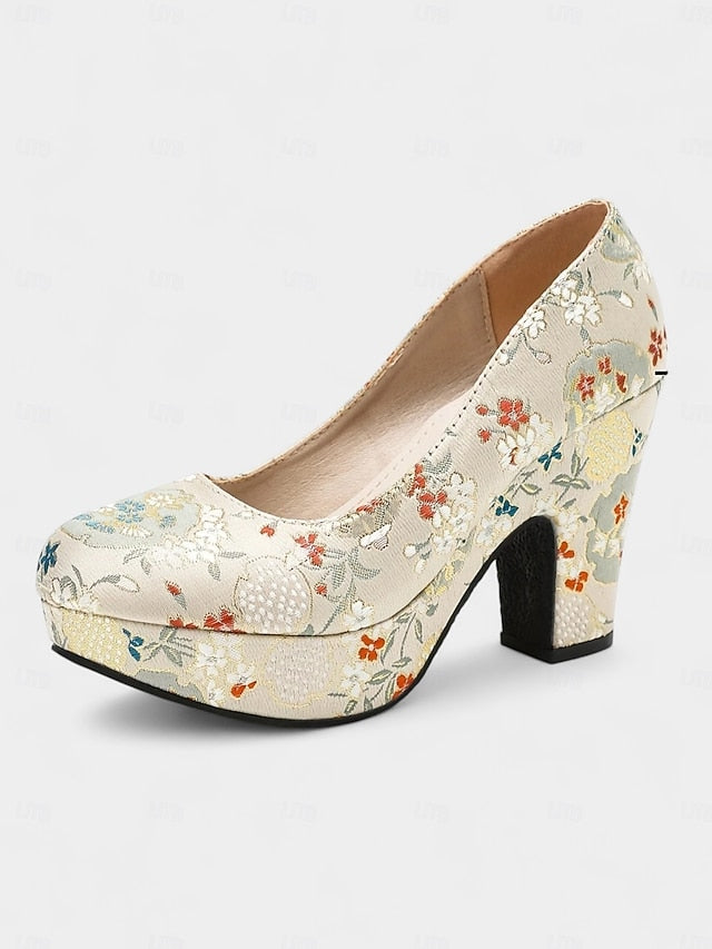 Pumps Women's Block Platform - Floral Printed – Heel