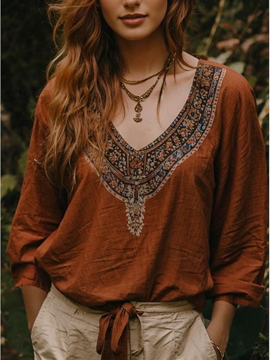 Women's Popover Shirt Casual Shirt Blouse Ruched Print