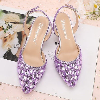 Women's Heels Slingback Pointed-Toe Rhinestone Crystal High