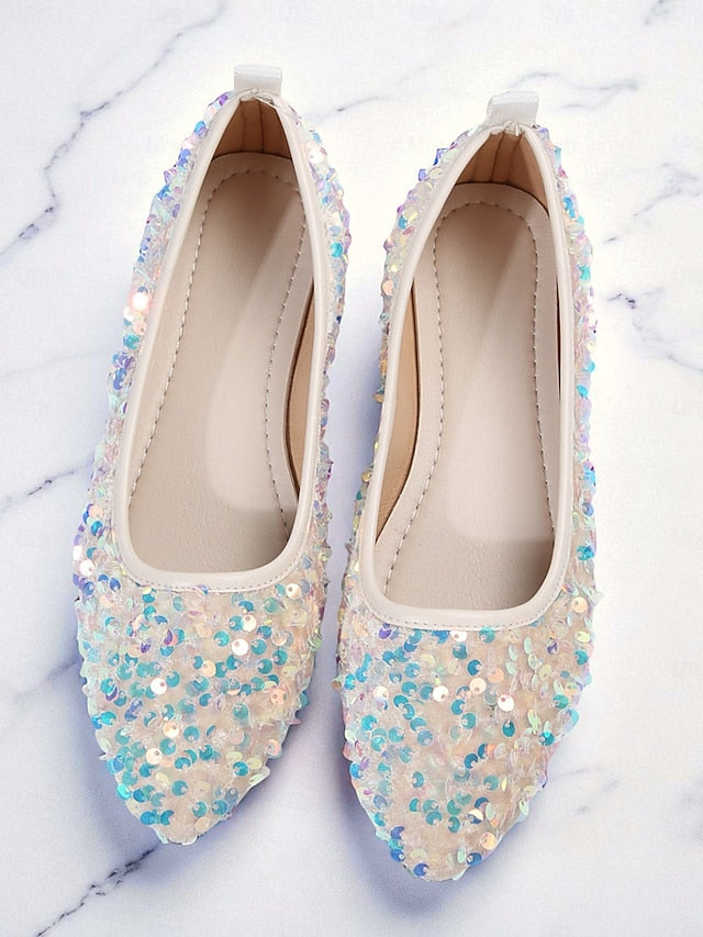 Pointed - Toe Sequin Ballet Black Flats Women's Sparkly