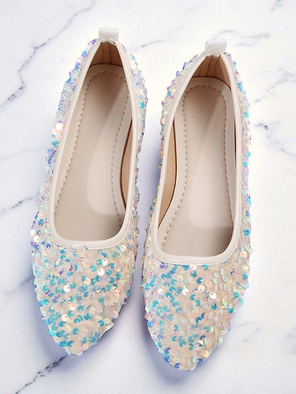 Pointed - Toe Sequin Ballet Black Flats Women's Sparkly