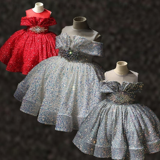 Girls' Sleeve Party Solid Kids Dress Color Short