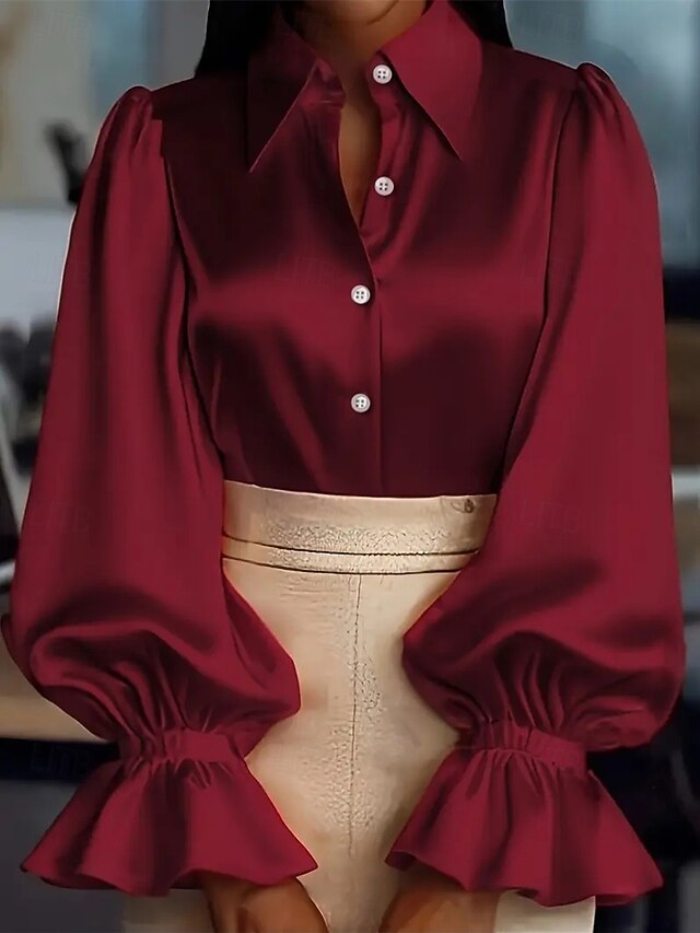 Women's Shirt Elegant Dressy Satin Top Plain Elegant Daily