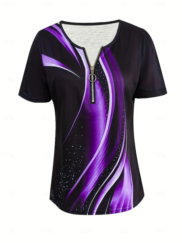 Women's T Shirt Quarter Zip Graphic Geometric Tropical