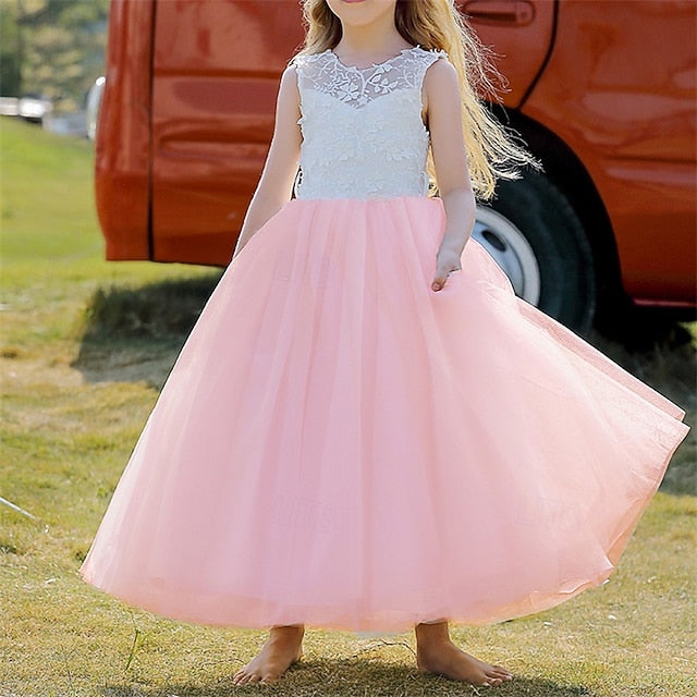 Girl Solid Flower Color Girls' Dress Kids Party