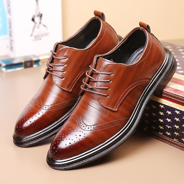Shoes Leather Brogue Men's Classic Brown – Faux