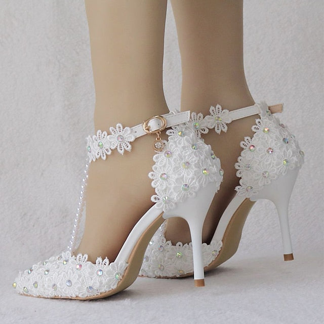 Shoes High Bridal Wedding Lace Heel Pointed Women's