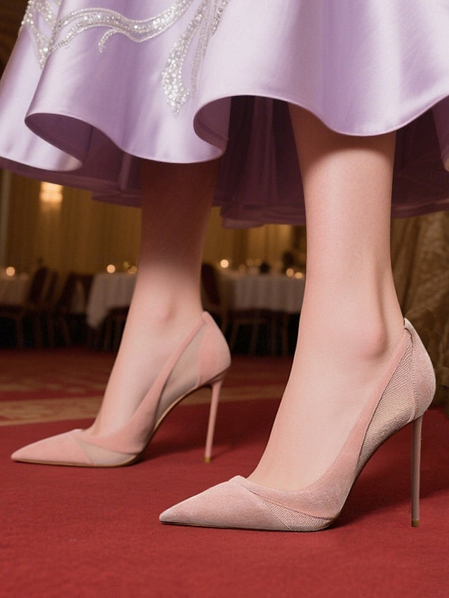 with Women's Pointed Suede Detailing Toe Pumps Nude Mesh