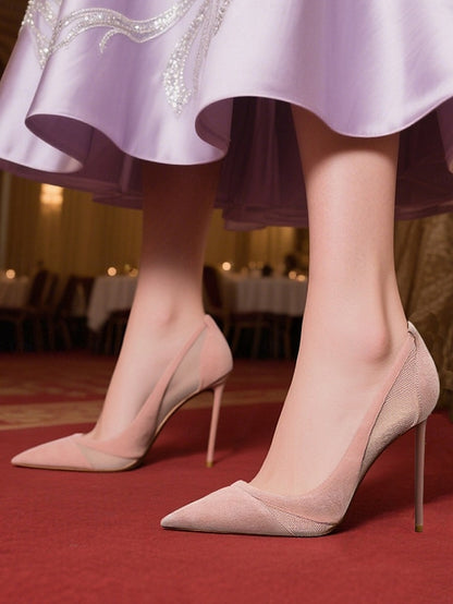 with Women's Pointed Suede Detailing Toe Pumps Nude Mesh