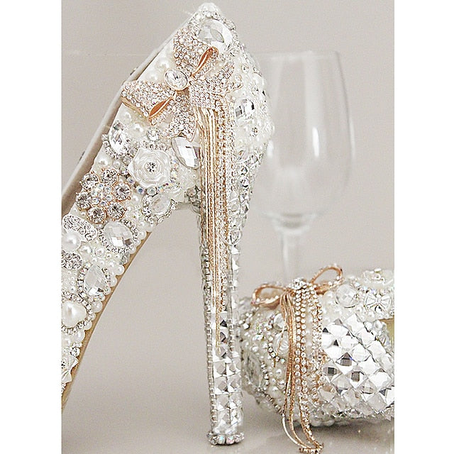 Rhinestone Embellished Platform White and Pearl Women's
