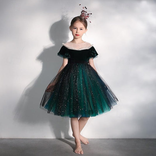 Short Girl Kids Party Dress Flower Solid Girls' Color