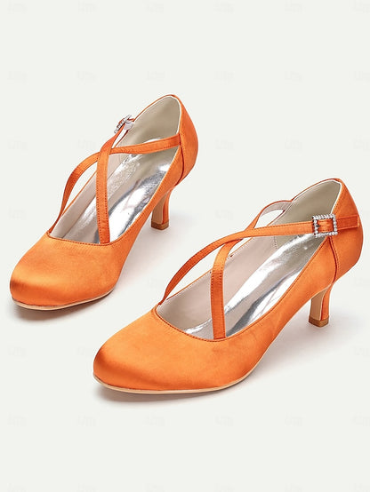 Rhinestone – Heels White Buckle Satin Elegant Cross-Strap with