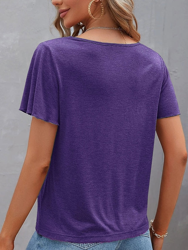 Women's T Shirt Plain Fashion Modern Casual Short Sleeve V