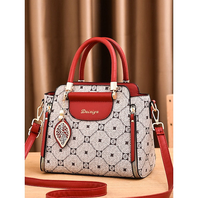 Accents Elegant Faux with Red Women's and Leather Handbag