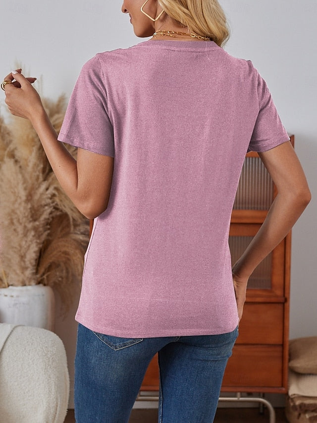 Women's T Shirt Print Letter Casual Short Sleeve Round Neck