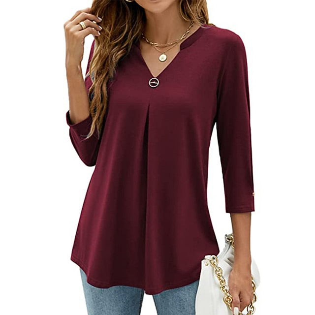 Women's Shirt Blouse Tunic Black White Pink Plain Flowing