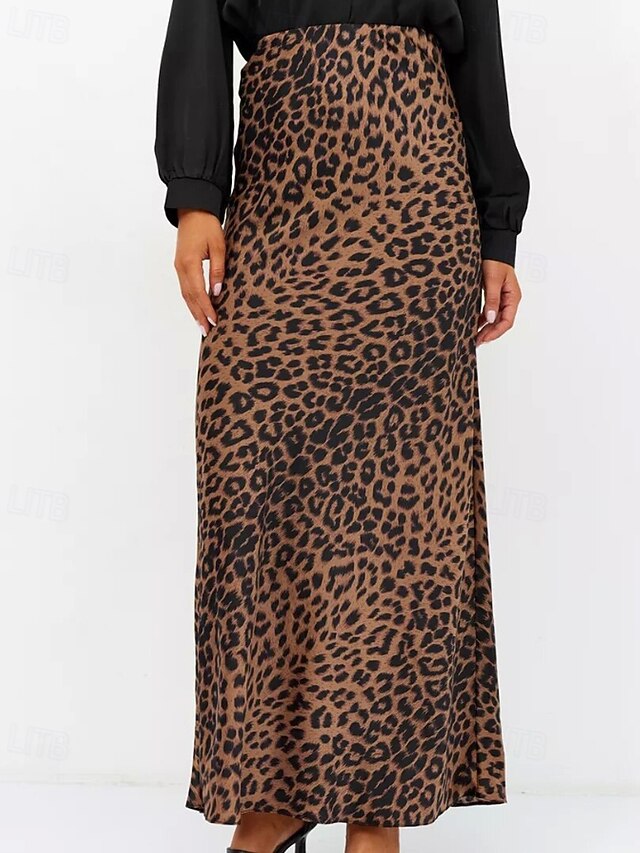 Women's Fashion Sexy Maxi High Waist Skirts Leopard Ruched