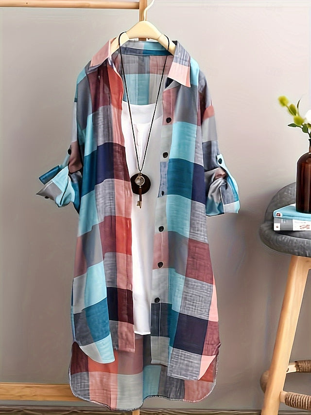 Women's Plus Size Tunic Shacket Buttons Plaid Daily Long