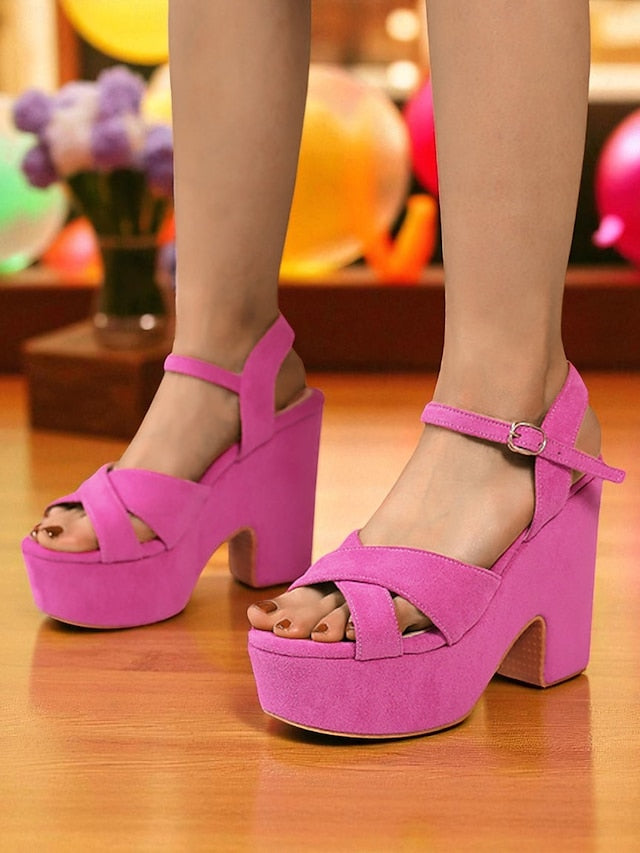 Platform Women's with Strap - Ankle Pink Suede Sandals Hot