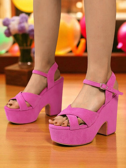Platform Women's with Strap - Ankle Pink Suede Sandals Hot