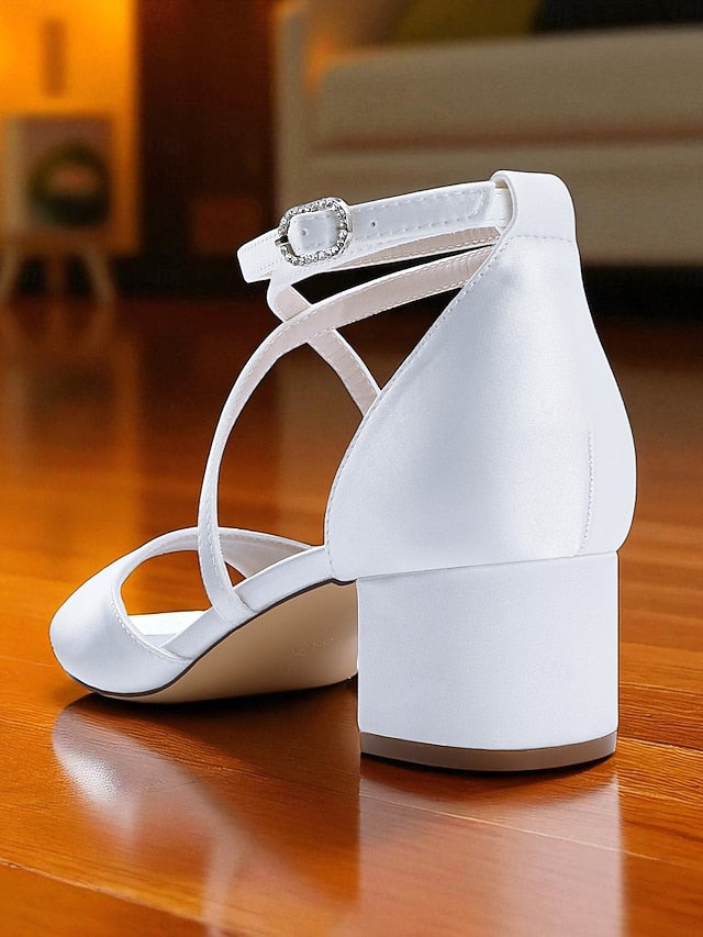 Strap Elegant Block - Satin Sandals with Ankle Women's Heel