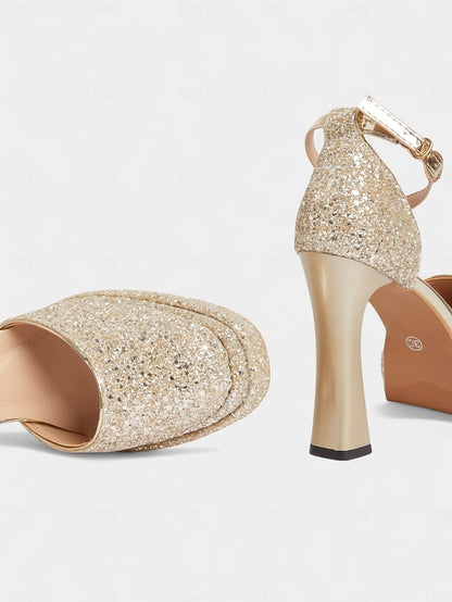 Platform Glitter High Women's Heels Gold