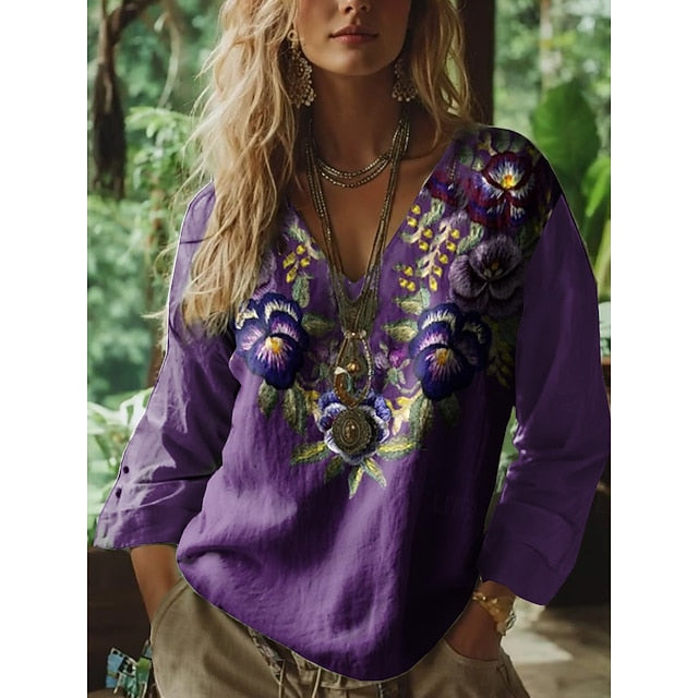 Women's Boho Blouse Floral Graphic Bohemia Vintage Tropical