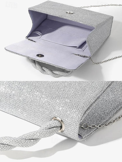 Braided and Handbag Silver Handle Women's with Glitter