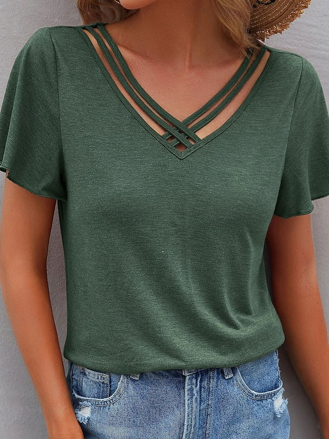 Women's T Shirt Plain Fashion Modern Casual Short Sleeve V