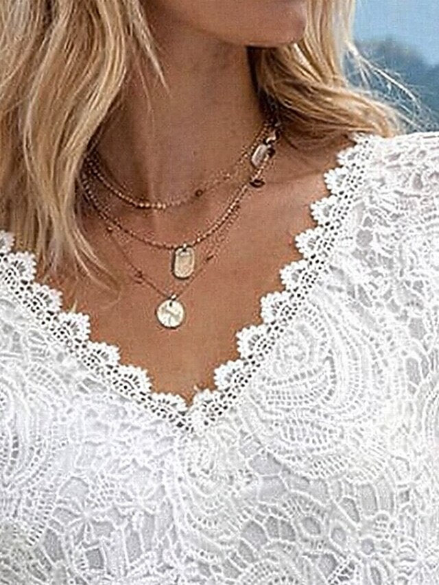 Women's Tee T Top Plain Lace T-shirt Shirt Elegant