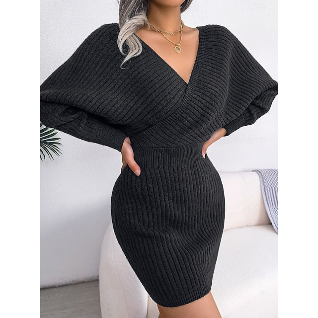Women's Sweater Sweater Dress Casual Soft Pure Color Ribbed