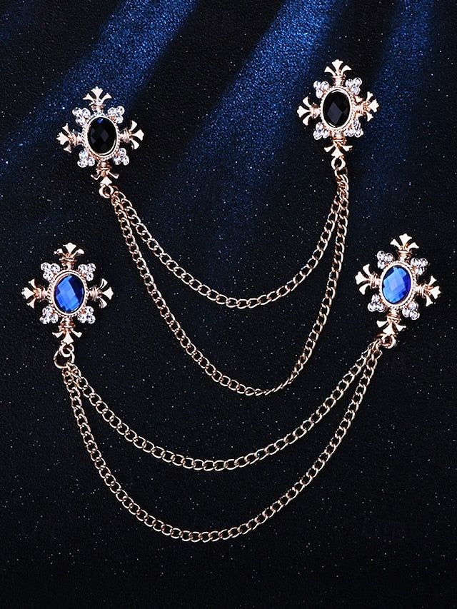 Blue – Gem Double Collar Brooch Elegant Chain Vintage
