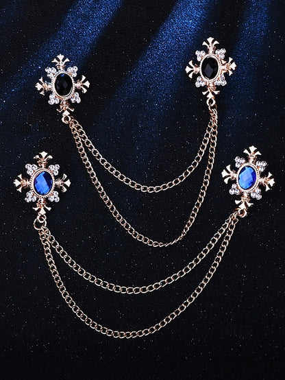 Blue – Gem Double Collar Brooch Elegant Chain Vintage