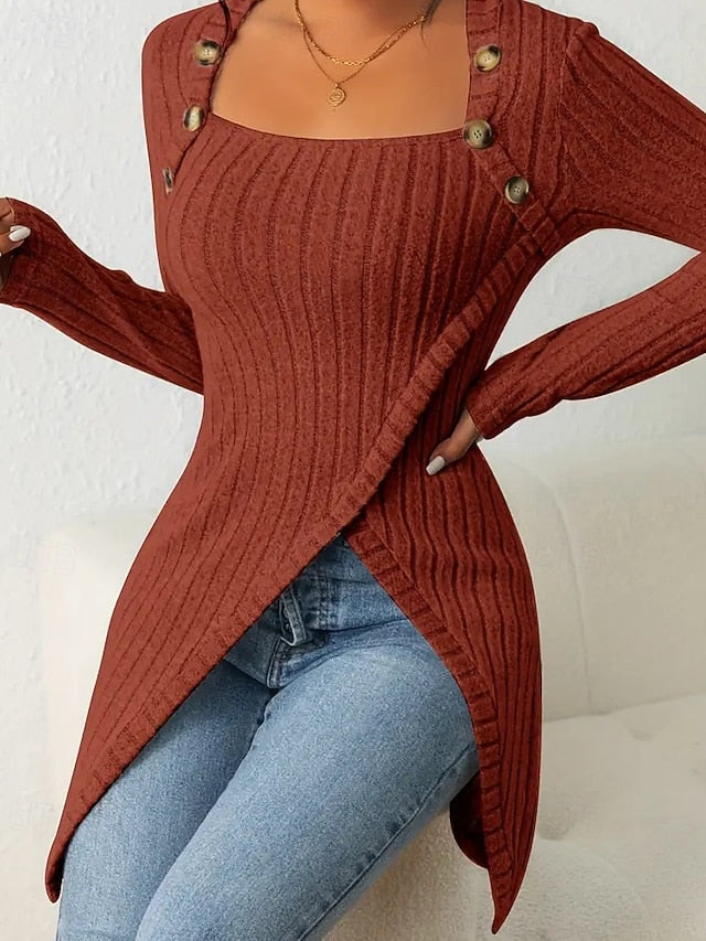 Women's T Shirt Tee Top Buttons Asymmetrical Solid Color