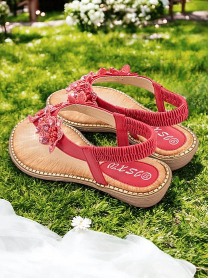 Design Beaded Flat Slip-Ons Floral with Comfortable