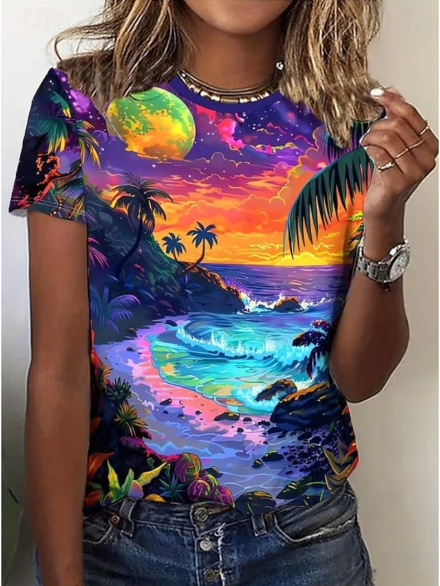 Women's T Shirt Print Graphic Vintage Stylish Classic Short