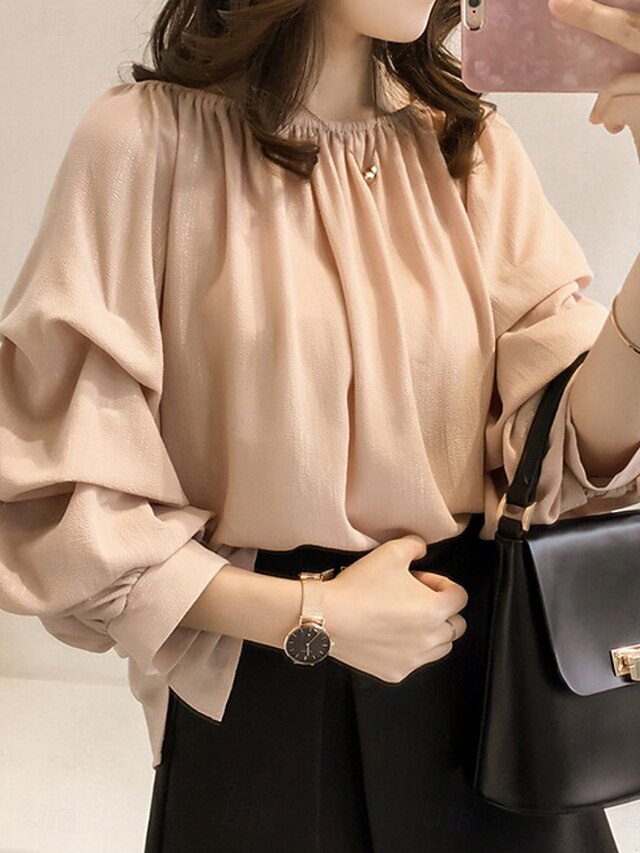 Women's Shirt Blouse Chiffon Tops Ruched Plain Active