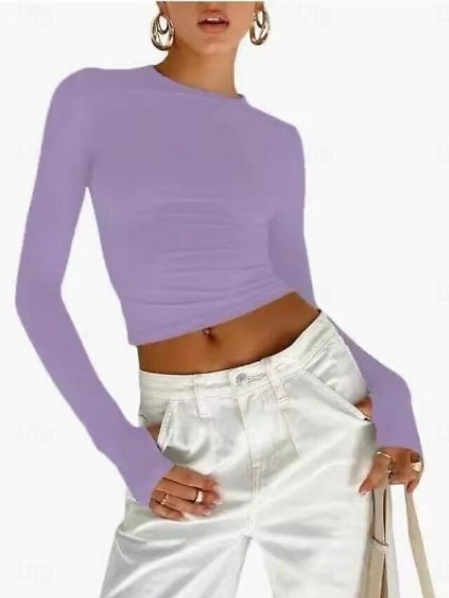 Women's T Shirt Long Cotton Top Tee Top Solid Color Fashion