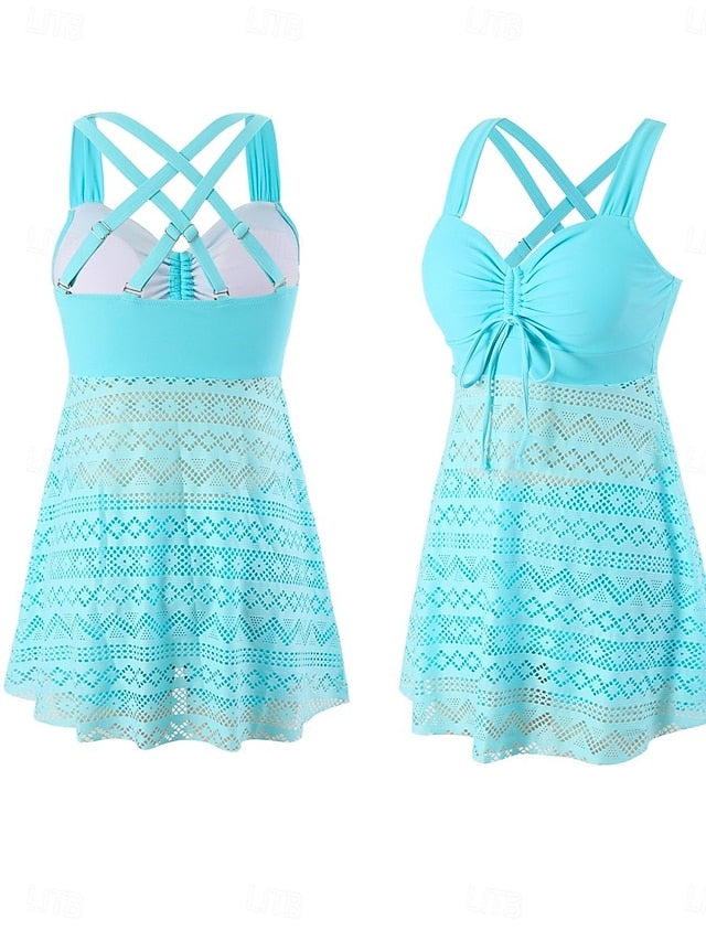 Women's Tankini 2 Piece Swimsuit Dress Shorts Tummy Control