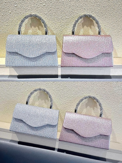 – with Handle Women's Glitter Silver Rhinestone Handbag