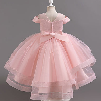 Wedding Solid Short Dress Kids Color Sleeve Girls' Party
