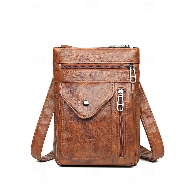 Leather Vintage Multi-Pocket Crossbody Women's Faux - Bag