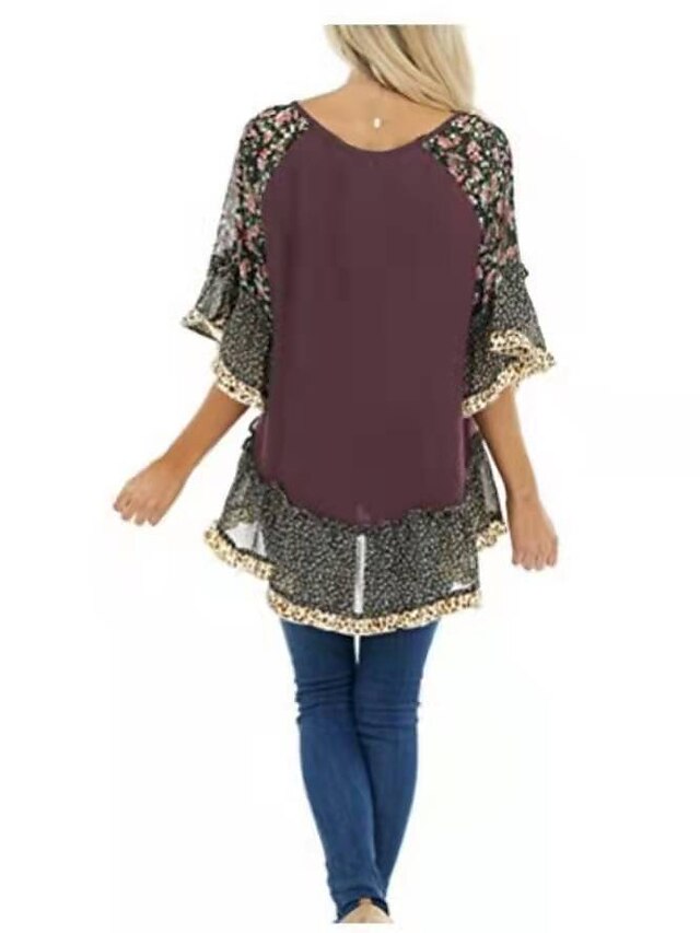 Women's Shirt Boho Shirt Tunic Blouse Ruffle Print Flowing