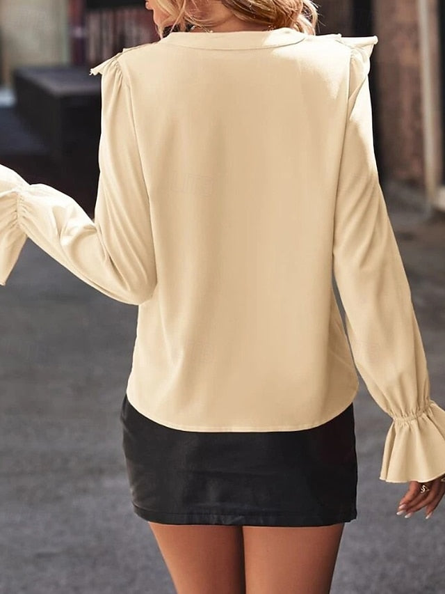 Women's Shirt Blouse Ruched Ruffle Plain Active Stylish