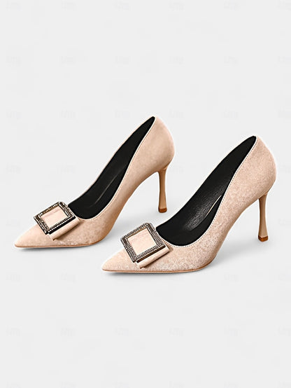 Women's Buckle Champagne Elegant Heels Toe Pointed –