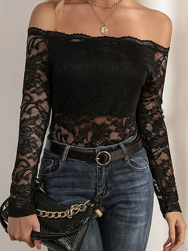 Women's Blouse Lace Tops Lace Plain Stylish Sexy Long