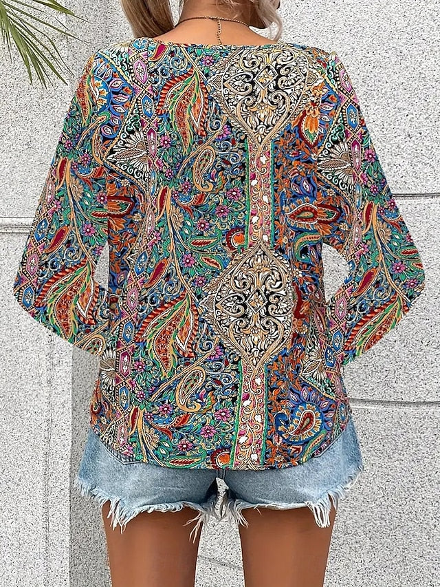 Women's Tunic Fashion Casual Print Long Sleeve Regular Tops