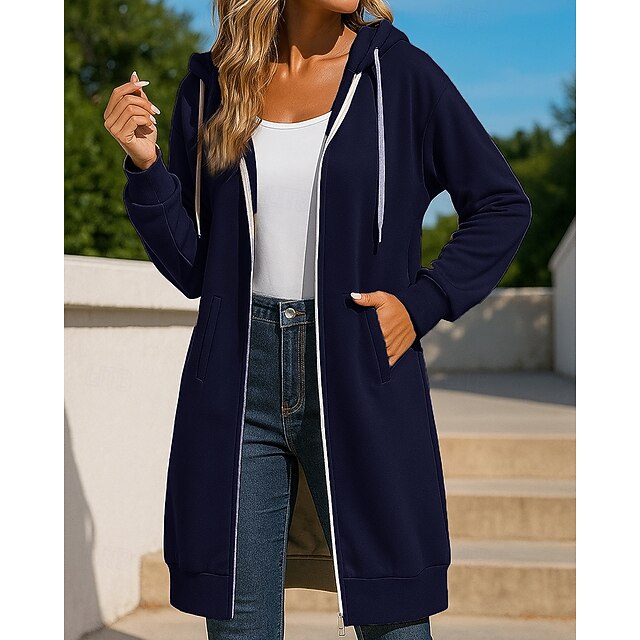 Women's Zip Up Sweatshirt Long Hooded Sweatshirt Drawstring