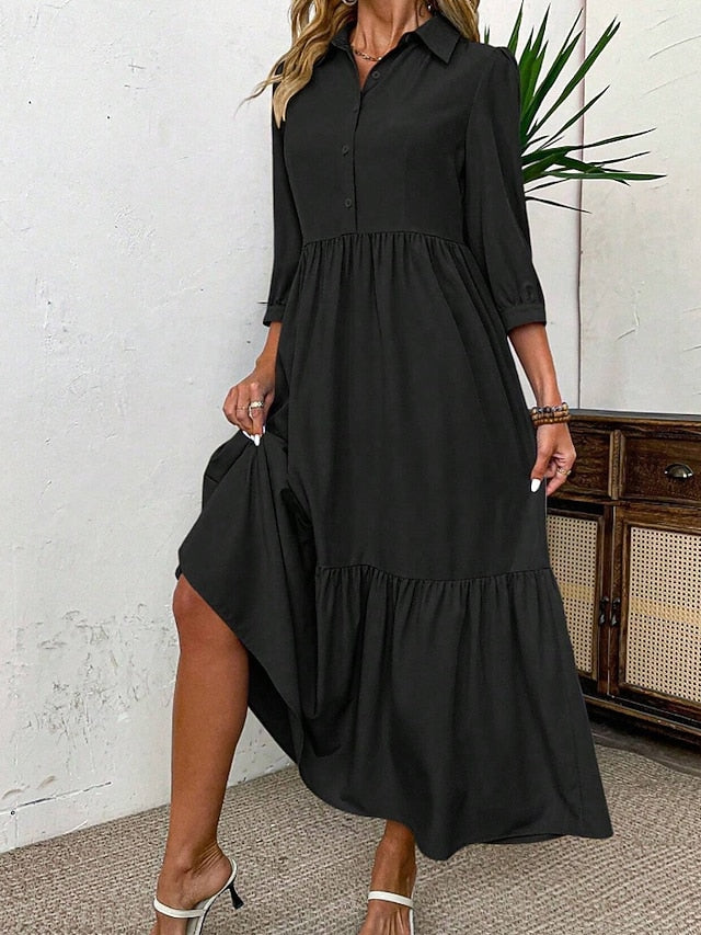 Women's Midi Dress Shirt Dress Fashion Modern Outdoor